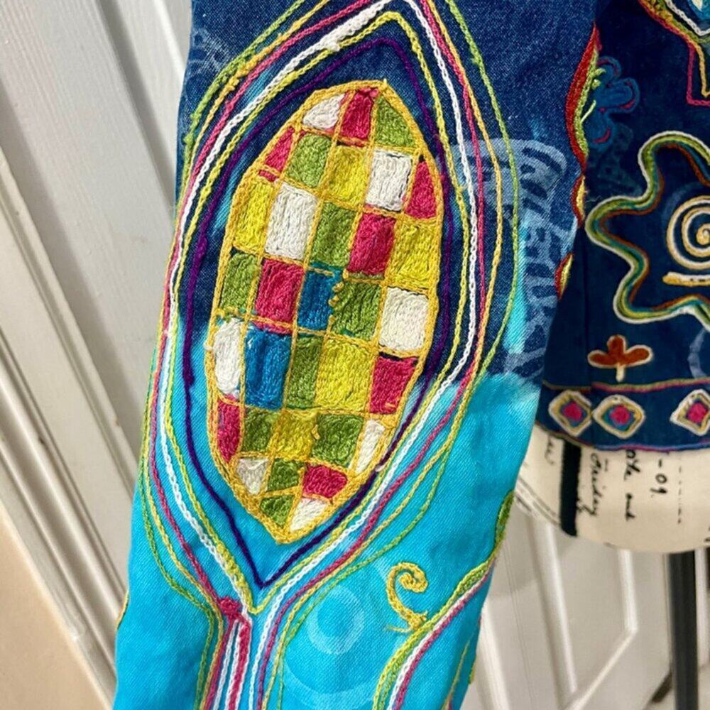 Y2K 90'S SANDY STARKMAN JACKET DEMIN TRIBAL EMBROIDERED SZ S HIPPIE BOHO CORE - Picture 16 of 16
